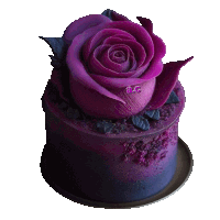 a purple cake with a purple rose on top and the initials a.c.