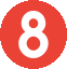 the number eight is in a red circle .