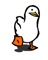 a drawing of a duck with orange feet