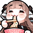 a cartoon of a girl eating noodles with chopsticks .