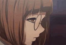 a close up of a girl wearing glasses in a anime .