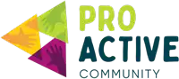 a colorful logo for pro active community with hands on it