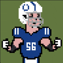 a pixel art drawing of a football player wearing number 56