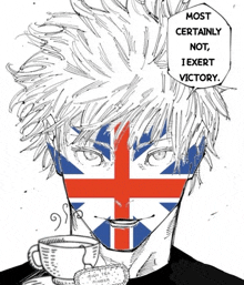 a drawing of a man with a british flag on his face