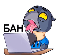 a sticker of a bird yawning while using a laptop computer