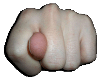 a close up of a person 's fist with their thumb pointing