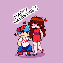 a cartoon drawing of a boy and a girl with the words happy valentine 's written above them