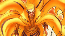 naruto is wearing a yellow cloak with a crown on it .