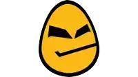 a yellow egg with a black outline has an angry face