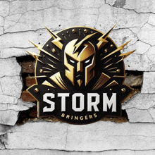 a logo for storm bringers is displayed on a brick wall