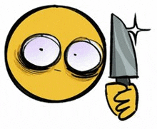 a cartoon smiley face holding a knife in its hand .