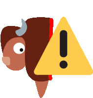 a bull with horns and a yellow triangle with an exclamation point