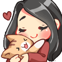 a cartoon drawing of a girl holding a cat