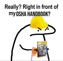 a stick figure wearing a hard hat and holding a book .