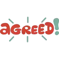 a sign that says agreed in red letters on a white background