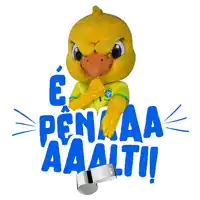 a yellow duck mascot holding a whistle that says penaa aaalti