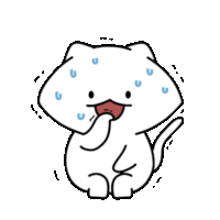 a cartoon drawing of a white cat with sweat coming out of its face .