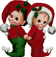 a boy and a girl are dressed as christmas elves and holding hands