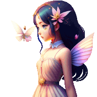 a fairy with wings and flowers in her hair