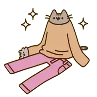 a cartoon cat with a sweater and pink pants