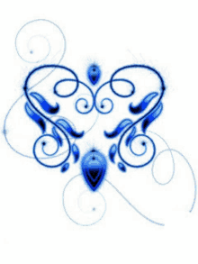 a blue and white design with swirls and a teardrop