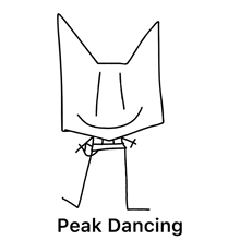 a black and white drawing of a cat with the words peak dancing below it .