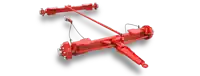 a red tractor 's rear axle is shown against a white background