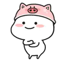 a cartoon character wearing a pink pig hat is standing with his arms crossed .