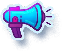 a sticker of a blue and purple megaphone on a white background .