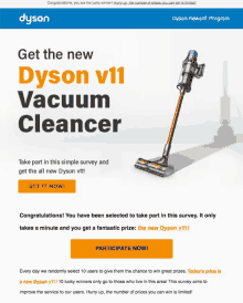 a dyson v11 vacuum cleaner is being advertised