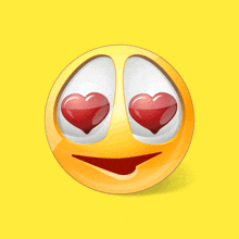 a yellow smiley face with two red hearts in its eyes