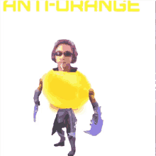 a man holding a sword and a yellow ball with the words anti-furange on the top