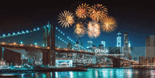 fireworks are displayed over the brooklyn bridge in new york