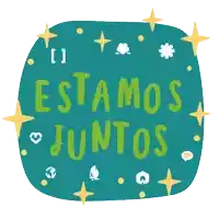 a green sticker that says estamos juntos