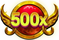 a gold circle with the words 500x in yellow letters