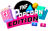 a logo for fnf popcorn edition shows a striped bucket of popcorn