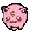 a pixel art drawing of a pink piggy bank with a smiley face on it .