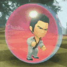 a pixel art of a man in a bubble