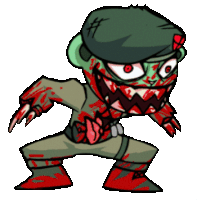 a cartoon of a zombie with blood on his clothes