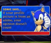 sonic the hedgehog is giving a thumbs up sign .