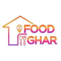 a logo for food ghar with a fork and knife on it