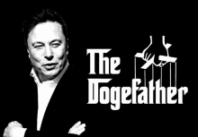 a black and white photo of elon musk and the dogefather