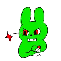 a green cartoon rabbit with red eyes is holding a card with the number 2 on it