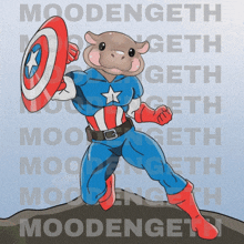 a drawing of a cow dressed as captain america holding a shield