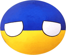 a blue and yellow ball with white eyes and a black outline