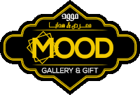 a black and gold logo for mood gallery & gift