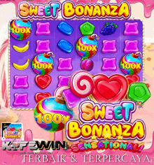 a game called sweet bonanza is shown on a purple background