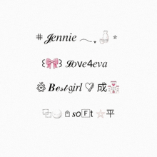 the word jennie is on a white background next to a pink bow