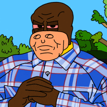 a cartoon drawing of a man in a plaid shirt