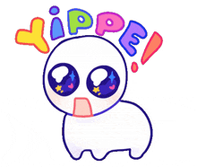 a cartoon drawing of a ghost with a surprised look on its face and the words " yippe " above it